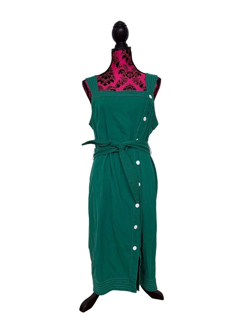 Anthropologie Maeve Elizabeth Button Front Midi Dress Green Belted US 14 - Picture 2 of 13
